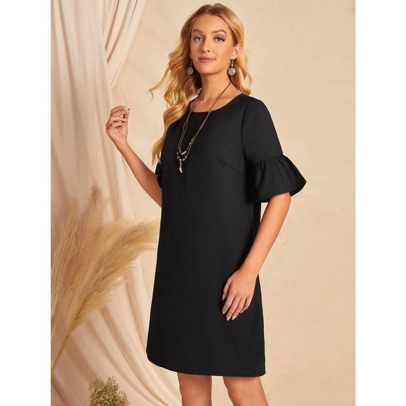 boho short sleeve Bell Cuff Tunic Dress black - Picture 5 of 5